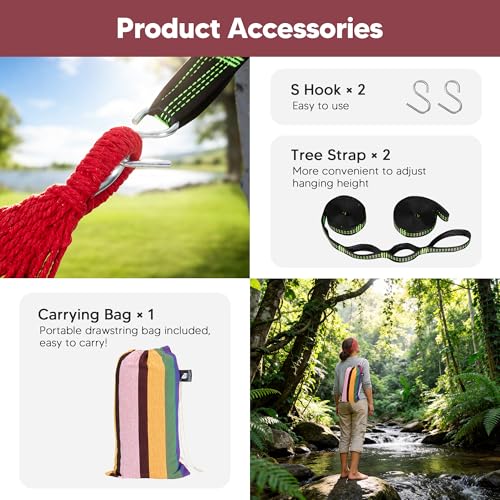 Image of SUNCREAT Hammock with Spreader Bar, Carrying Bag for Outside, Red & Yellow