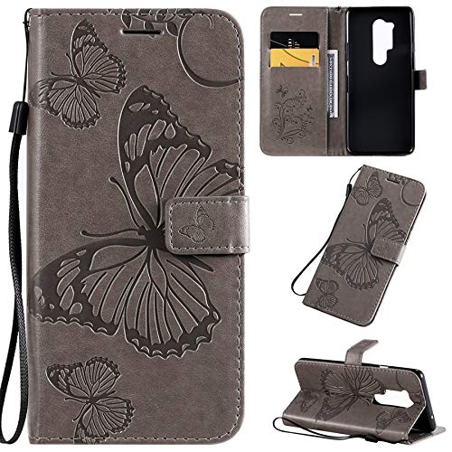 FqwhenanlizhiyafushiGS Magnetised Wallet Case with Card Slot Holder for OnePlus 8 Pro, Treble Butterfly Pattern PU Leather Case, For OnePlus 8 Pro Case (Color : Gray)