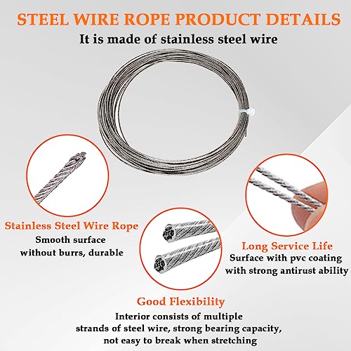 Image of SDTC Tech Picture Wire Hanging Kit Supports Up to 40lbs with D-Rings, Wall Hanging Hooks, 50ft Stainless Steel Wire Rope, Level, Aluminum Crimping Loop Sleeve & Screws for Painting Photo Mirror Frame