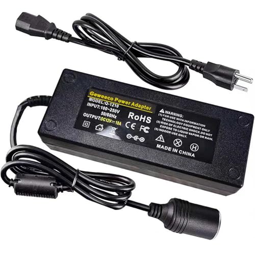 Image of AC to DC Converter, 100V~240V to 12V 10A 120W Power Supply Adapter, Car Cigarette Lighter Socket Power Adapter AC /DC Transformer for Tire Inflator, Car Refrigerator, and Other Car Devices