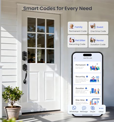 Veise VE017-H Fingerprint Smart Front Door Lock Set, App Control, Keyless Entry Deadbolt with Handle, Smart Deadbolt, Emergency Power Port, Touchscreen Keypad, Auto Lock, Easy Install, Matte Black - Thumbnail 4