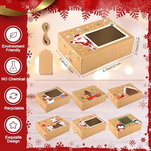26 Pack Christmas Cookie Boxes for Gift Giving, Christmas Treat Boxes with Window Cookie Containers, Bakery Christmas Cookie Tins for Holiday Party Cupcakes, Candy , Pastry, with Gift Tags String - Thumbnail 5