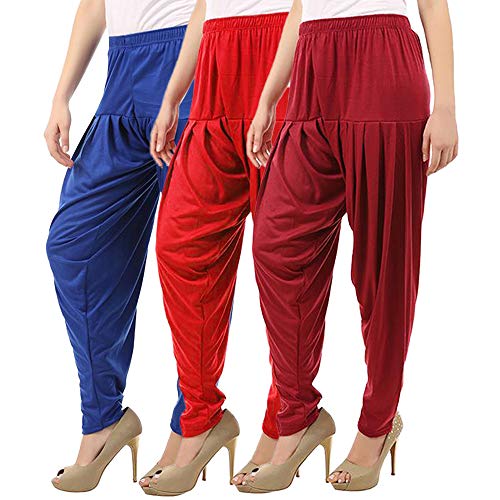 Image of Buy That Trendz Combo Offer (Pack of 3) Cotton Viscose Lycra Dhoti Patiyala Salwar Harem Bottoms Pants for Womens (White, Maroon, Black)