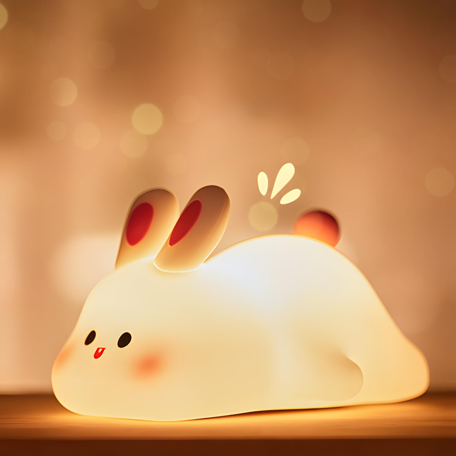 Big Face Rabbit Silicone Night Light - Bunny Lamp for Kids, USB Rechargeable, 3-Level Dimmable, Easter Gift for Teens and Adults