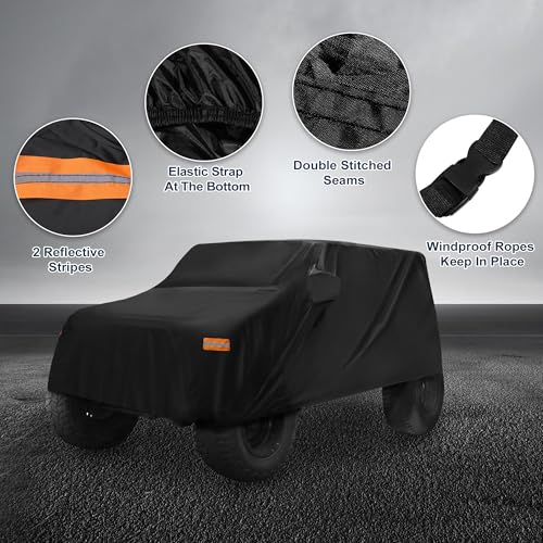 Image of Car Cover Waterproof All Weather with Driver Door Zipper for Jeep Wrangler JK JL 2 Door 2007-2021 / Full Exterior Cover /Durable 210D Oxford Cloth / 1Pcs Black