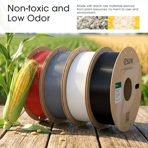 Image of eSUN PLA+ Filament 1.75mm, 3D Printer Filament PLA Plus, Dimensional Accuracy + /- 0.03mm, 1KG per Spool, 4 Spools 3D Printing Filament, Fire Engine Red + Grey + Cold White + Black