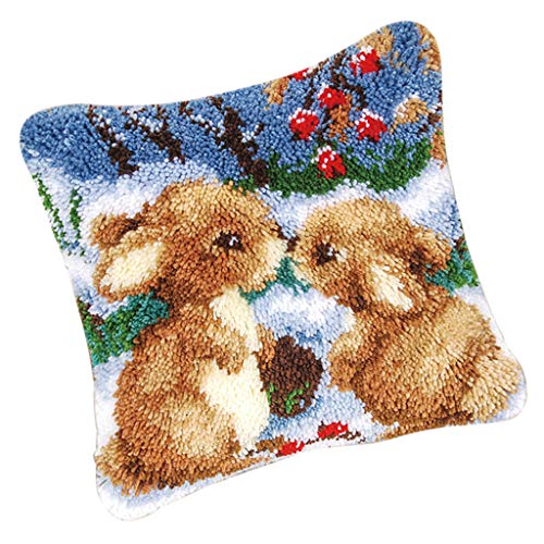 LoveinDIY DIY Horse Dog Cat Wolf Latch Hook Kit Pillow Cushion Making for Kids Adults - Rabbits