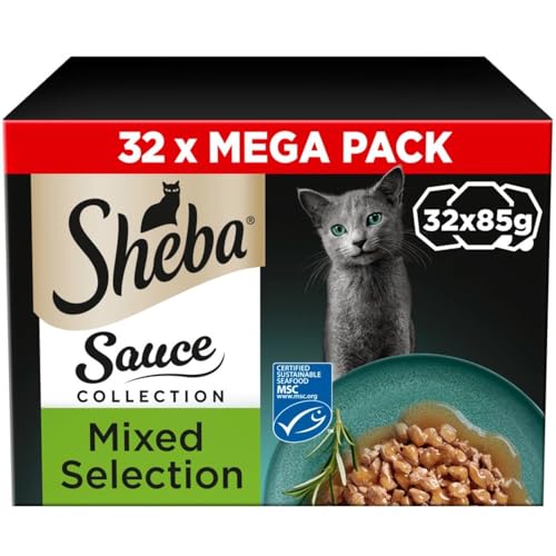 96 x 85g Sheba Sauce Lover Adult Wet Cat Food Tray Mixed Selection in Gravy