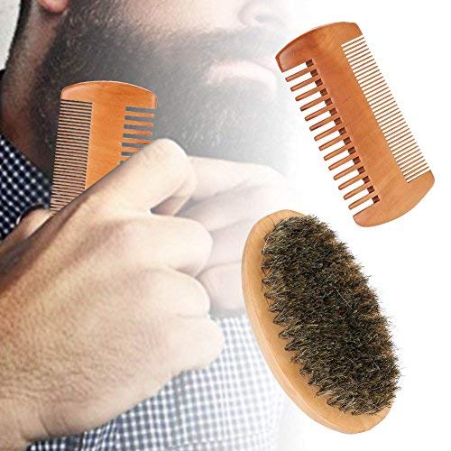 Men Beard Mustache Oval Brush + Comb Facial Beard Shaving Cleaning Grooming Kit