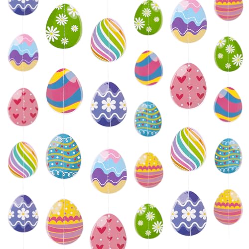 GEBETTER 6Pcs Guirnaldas Colgantes Huevos de Pascua Decoración Adornos 2 Modelos Multicolor Doble Cara Hogar Aula Clase Guardería Escuela Habitación Infantil Fiesta Niños Pared Techo Colores
