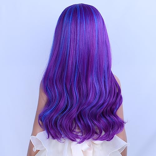 Image of PATTNIUM Blue Purple Wig Kids Wig Long Wavy Wig Child Size Heat Resistant Synthetic Hair Wigs Girls Cosplay Costume Wigs (Blue Purple)