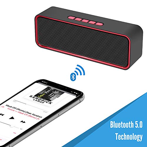 Bluetooth Lautsprecher, Tragbarer Wireless Bluetooth 5.0 Lautsprecher mit 3D-Stereo-HiFi-Bass, 1500-mAh-Akku, 12 Stunden Spielzeit (Rot) – Bild 4