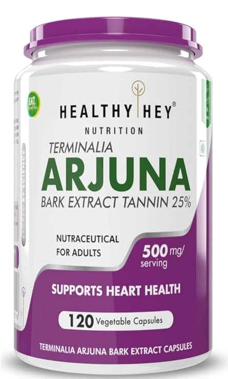 HealthyHey Nutrition Terminalia Arjuna Bark Extract - Tannin 25% 120 Veg Capsules