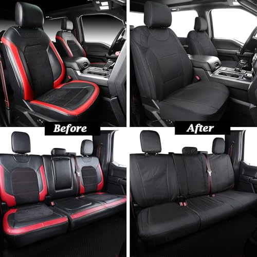 Image of Coverado Rear Bench Car Seat Covers, Waterproof Oxford Back Seat Cover for Car Seat Protector for Kids & Dogs, Compatible with 2015-2026 Ford F150 & 2017-2026 Ford F250 F350 F450, Black