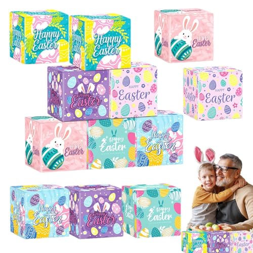 Cajas de Pascua para niños | Juego de 12 cajas de feliz Pascua, cajas de golosinas festivas para niños, suministros de Pascua para aulas, reuniones en casa, regalos de vacaciones