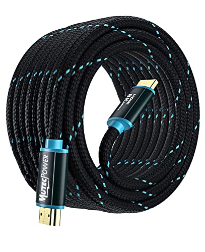 MutecPower 10 metros Ultra alta velocidad 8k HDMI 2.1V cable Certificado 48Gbps 8K@60Hz & 18Gbps 4K@120Hz con HDR, VRR y eARC - 26 AWG Listado en UL 10m Cable macho a macho Trenzado azul negro