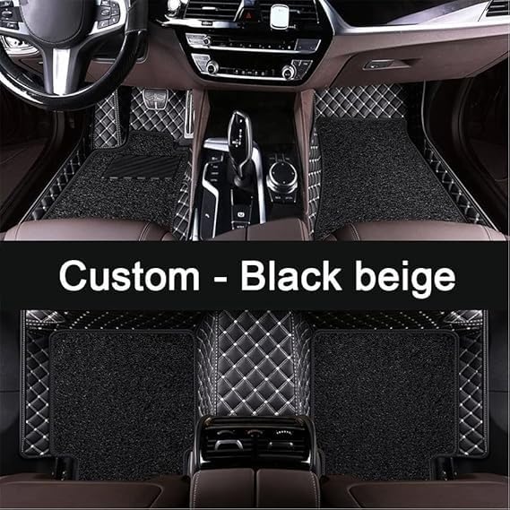 Image of 7D Premium Leatherette Car Foot Mat for Jaguar F-Type (2018-2024) | Luxurious & Elegant Look | 100% Waterproof and Dust Proof | Custom Fitted 7D Car Floor Tray Mat - Black with Beige