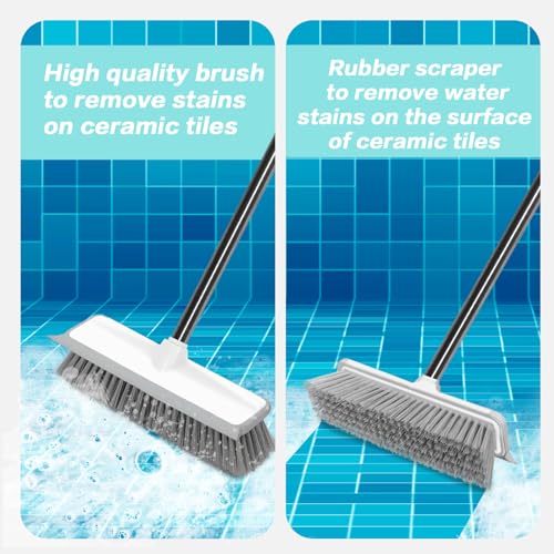 Pool Brush with 56\" Adjustable Long Handle Pool Scrub Brush for Cleaning Pool Walls,Swimming Pool Scrub Brushes for Glass Doors,Bathroom,Kitchen,Tile,Car Glass,Marble Floors