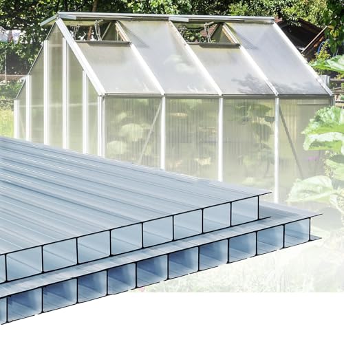 Panneaux d'isolation de toit de panneaux de polycarbonate à double paroi de 12 pièces, panneaux de remplacement de cadre froid, chauds, faciles à plier et à couper, for serre, toit de support for plan