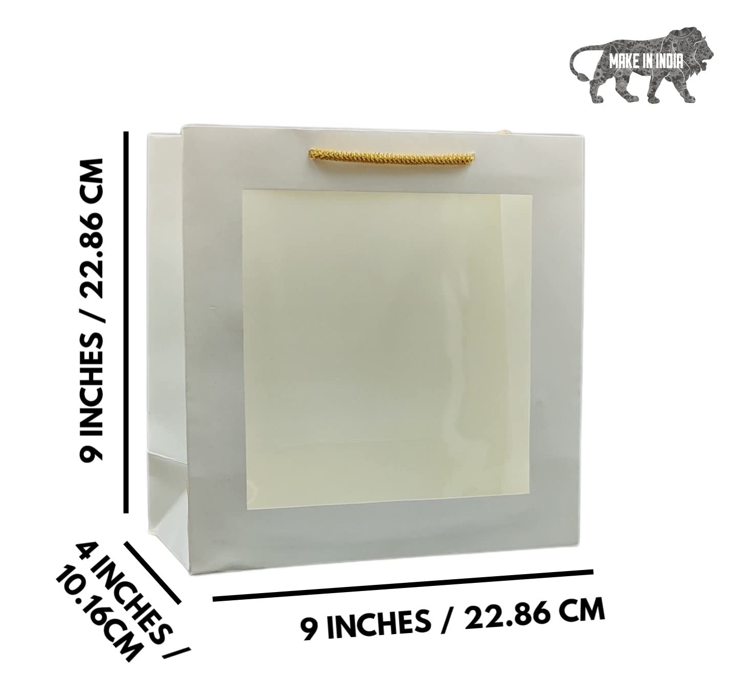 Arrow Paper Products White Transparent Window Bag Printed Gift Bags For Gifting | Weddings | Birthday | Holiday Presents (Size 9 X 9 X 4 Inch | Pack of 10) 3