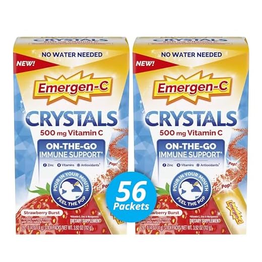 Emergen-C Crystals, On-The-Go Immune Support Supplement with 500 mg Vitamin C, B Vitamins, Zinc and Manganese, Strawberry Burst, 28 Stickpacks Pack of 2