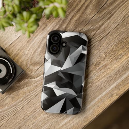 Coque rigide iPhone 16 motif géométrique brillant finition luxe noir gris - 4