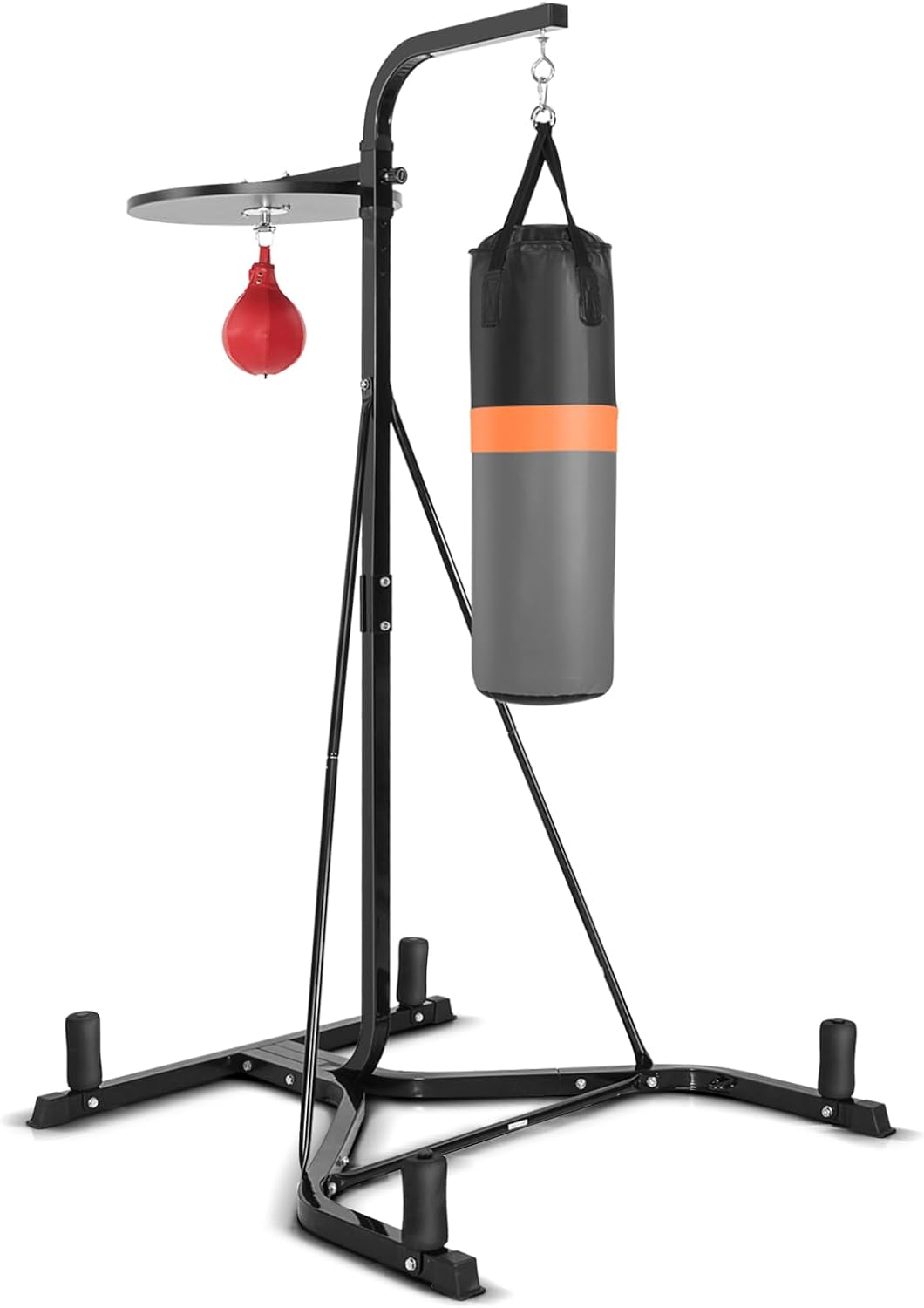 2-in-1 Punching Bag Stand for Adults, Heavy Bag Stand with Height Adjustable Speed Bag, Weighted Base Hold Up to 220 LBS, Freestanding Boxing Equipment for Home Gym Fitness MMA Training