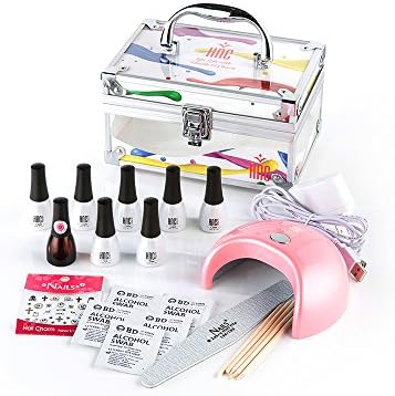 NadiaGel HNC LED Gel Nail Kit - 5 Color Soak off Gel Nail Polish Kit with UV Lamp, No-Wipe Non-Toxic Long Lasting Colors, Cuticle Pushers, Stickers, Portable LED Lamp & Custom Travel Storage Case