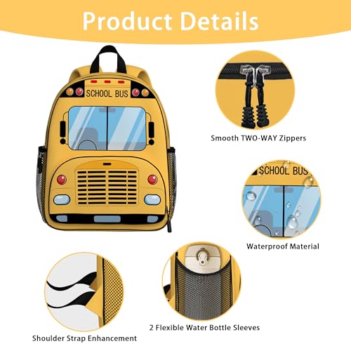 Image of School Bus Toddler Backpack for Little Kids Water Resistance Kindergarten Preschool Bags Children Schoolbag Cute 3D Cartoon Backpacks Gifts for baby Boys Girls