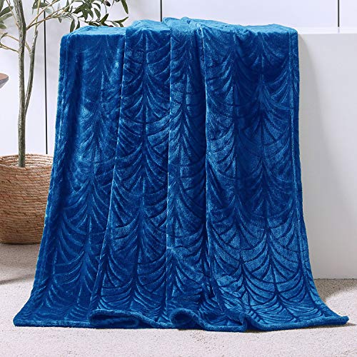 Whale Flotilla Flannel Fleece Throw Blanket for Couch, Soft Fluffy Velvet Sofa Blanket with Decorative Vintage Pattern for All Season, Warm and Lightweight, 50x60 Inch, Royal Blue
