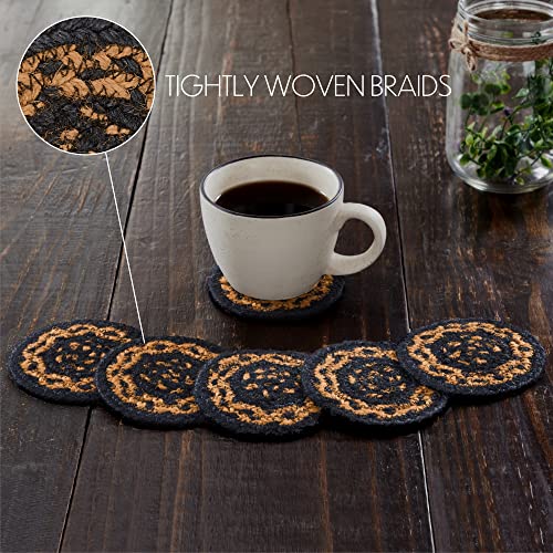 VHC-Brands-Black-Tan-Woven-Natural-Jute-Coaster-Set-of-6 VHC Brands Black Tan Woven Natural Jute Coaster Set of 6