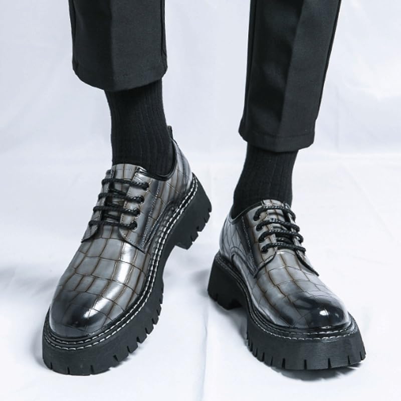 Men's Patent Leather Business Oxford Shoes Classic Round Toe Shiny Checkered Comfortable Dress Loafers Low Top Work Dress Shoes4