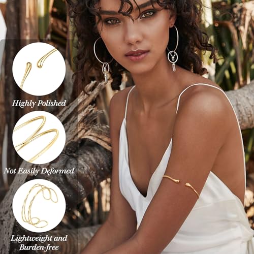 6 Pieces Gold Arm Cuff for Women Upper Arm Band - Cuff Bracelet Bangle for Women Silver Gold Adjustable Armband Set3