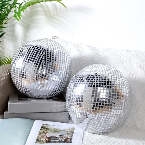 GlikCeil 2 Pcs Disco Ball Pillows Decorative Sequin Throw Pillows for Birthday Gifts Bedroom Living Room Home Decor Funky Sphere(8 Inch,Silver)