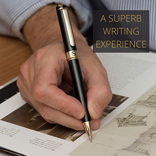 Scriveiner Black Lacquer Mechanical Pencil - Stunning Luxury Pencil, 24K Gold Finish, Schmidt 0.7Mm Mechanism, Spare Leads, Best Gift Set For Men & Women, Professional Executive Office Pencils #TOP5