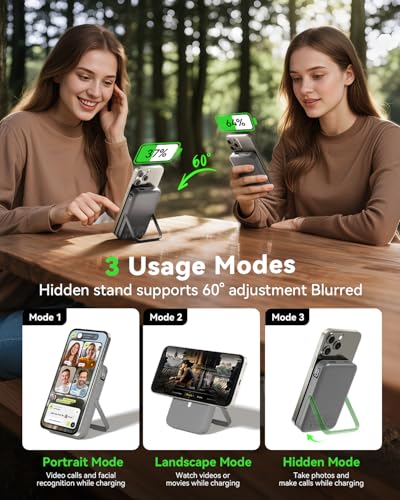 Image of for Magsafe Portable Charger 10000mAh Magnetic Portable Charger with Type-C Cable 20W PD Fast Charging,Foldable Stand,Dual Type-C & USB-A Outputs,LED Display-Space Gray