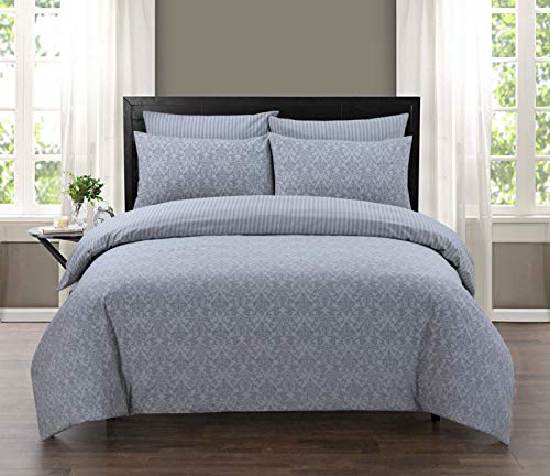 100% Pure Cotton Printed Reversible Duvet Quilt Cover Set, Single - Balia Silver