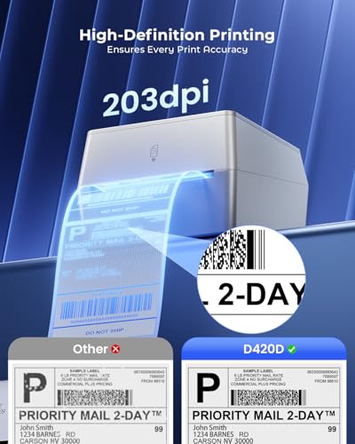 Image of Phomemo Thermal Label Printer with Touchable Screen, 4x6 Bluetooth Shipping Label Printer with Built-in Label Holder, D420D White Thermal Printers for Small Business, Compatible with USPS, Tiktok