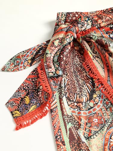Slit Skirt for Women Boho Print Tie Side Wrap Tassel Casual Beach Mini Skirt2