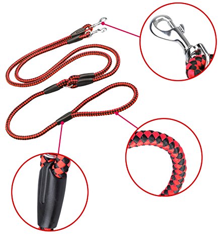 Laisse double pour chien nylon durable 77cm rouge traction de formation
