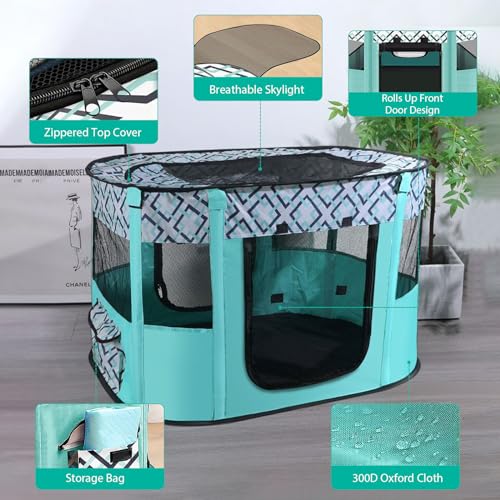 Enclos pour chiots d'intérieur : parc de jeu pliable vert pour chatons - 5