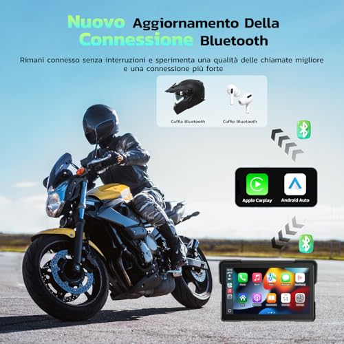 LAMTTO 7\ Motorrad CarPlay & Android Auto Bildschirm, IP67 Ganzkörper Wasserdicht GPS Navigation für Motorrad, Bluetooth Siri/G00gle Assistente