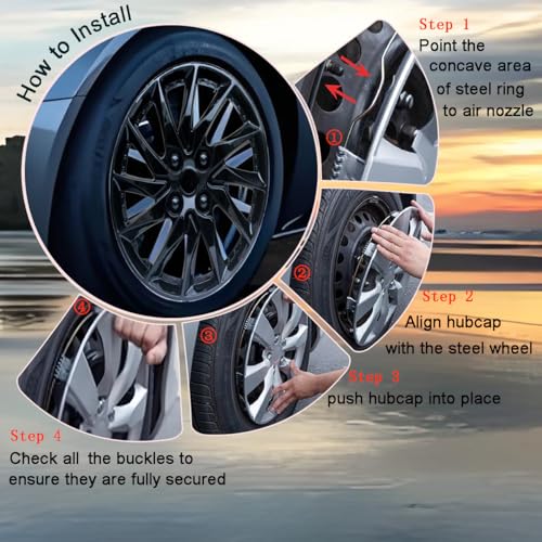 Image of Hubcap Wheel Cover Replacement R15 Hub Caps Universal-Fit Steel Wheel Rim Cover ABS Material Exterior Accessories for Car Truck SUV -Set of 4(15-inch,Black)