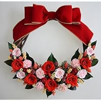 Amazon｜赤いリボンのクリスマスリース プリザーブドフラワー 赤いバラ