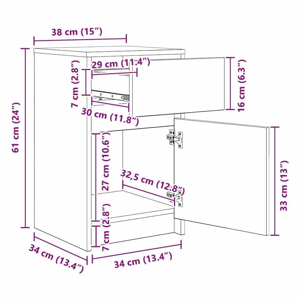 LED Nachttisch Altholz Holzwerkstoff 38 x 34 x 61 cm mit Schublade, USB LED-Lichterketten, moderner Nachtschrank für Schlafzimmer, Wohnzimmer, Kinderzimmer