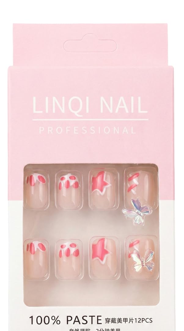Professional Press On Nails Cute Holographic 3D Bow Fake Nails Pack of 12 Design 1