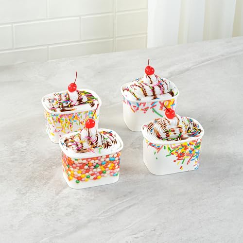 Image of Restaurantware Paper Cups 200 Count 12 Ounce Square Disposable Ice Cream Containers, Leak-Resistant Paper Dessert To Go Cups, Hot And Cold Food, Durable Assorted Sprinkles Design, Lids Sold Separately