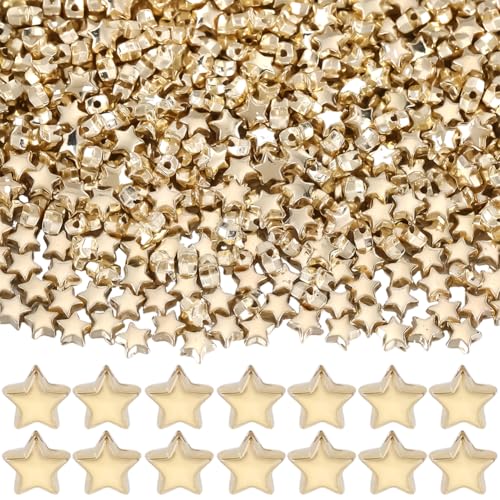 SUNNYCLUE 1 BOX 600Pcs Star Shaped Spacer Beads Gold Stars Beads CCB Plastic Small Pentagrams Lucky Spacers Loose Beads for jewellery Making DIY Bracelet Necklace Earrings Keychain Crafting Beginners