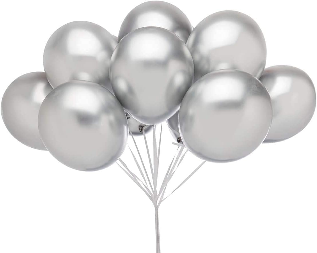 Rosymoment 12 Inch Metalic Latex Balloon 40 Pieces Pack Red Balloons For Birthday Party Wedding Anniversary Decorations, Color Silver, Mb40Silv