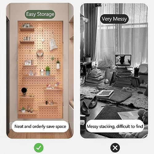 Modular Wall-Mounted Pegboard Organizer Kit, Versatile Storage Panel with Shelves for Bedroom, Office, Bathroom - Brown (80x60cm)